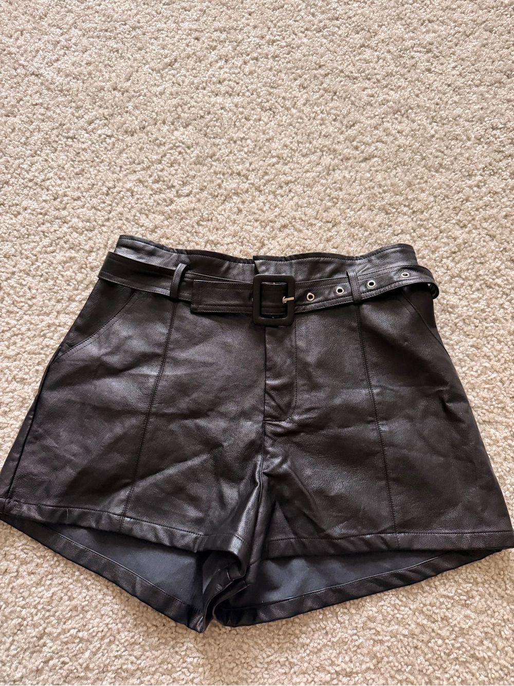 Altar'd State Black Faux Leather High-Waist Belted Shorts